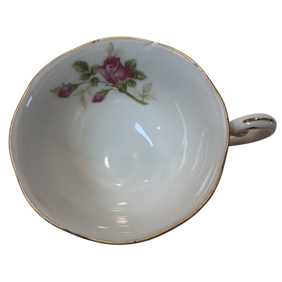 Fine Bone China Tea Cup Pink Rose Bud Pattern English White Gold Rim Delicate - Picture 2 of 12